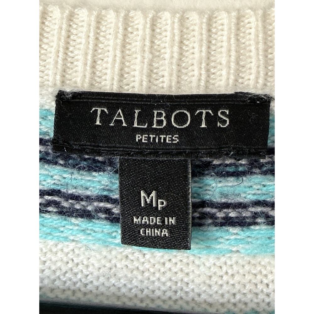 Talbots Sweater Womens M Fair Isle Pullover White Blue Lambs Wool Blend Jumper - Picture 3 of 7